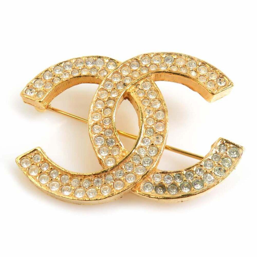CHANEL Authentic Gold Logo Brooch